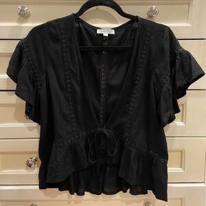 Tie Front Crochet Detail Flowy Top